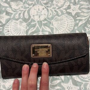Michael Kors Dark Brown Wallet with Gold Accents